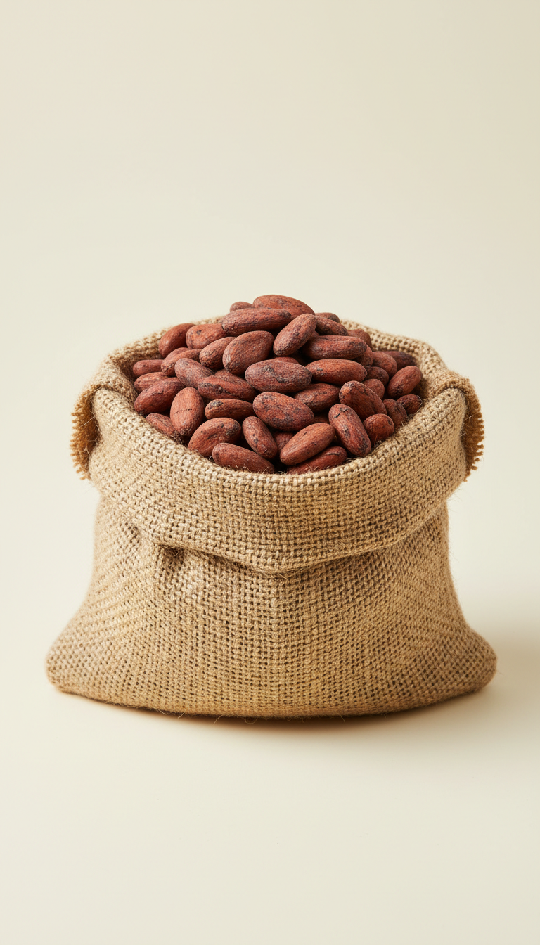 Ugandan cocoa beans in jute sack