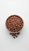 Organic Cocoa Beans in Ceramic Bowl